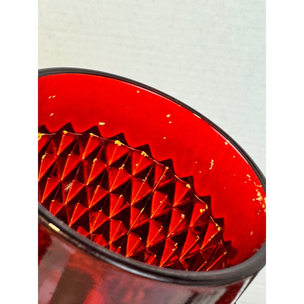 Vintage Indiana Glass Ruby Red Fairy Lamp Diamond Point Two Piece Candle Holder - Picture 6 of 10